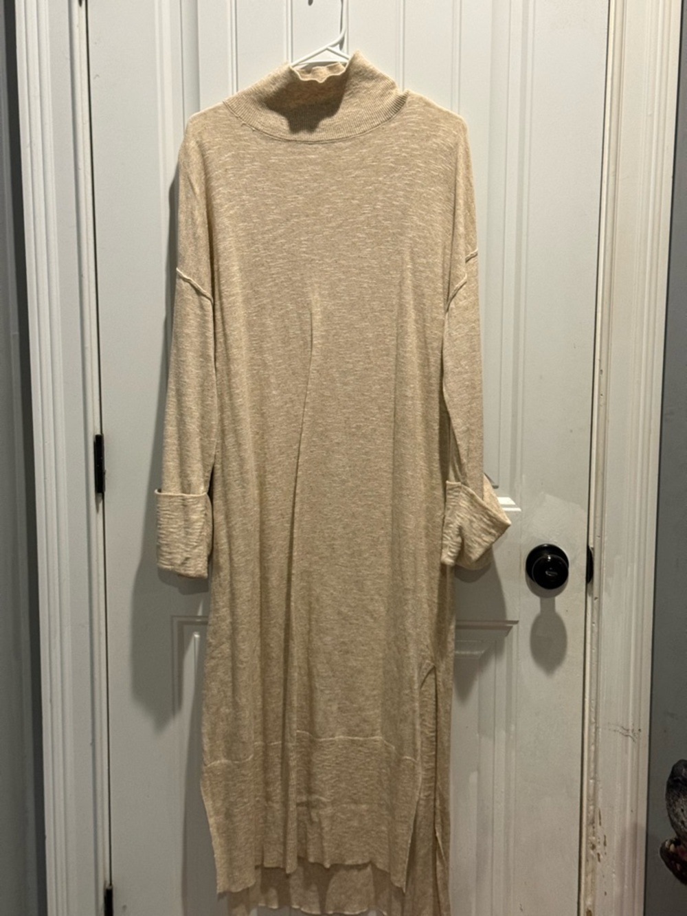 Relaxed Cream Turtleneck Long Sleeve Midi Dress